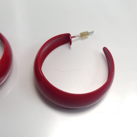 Bold Red Chunky Hoop Earrings, Retro Statement Plastic Hoops for Women Jewelry - Picture 3 of 10